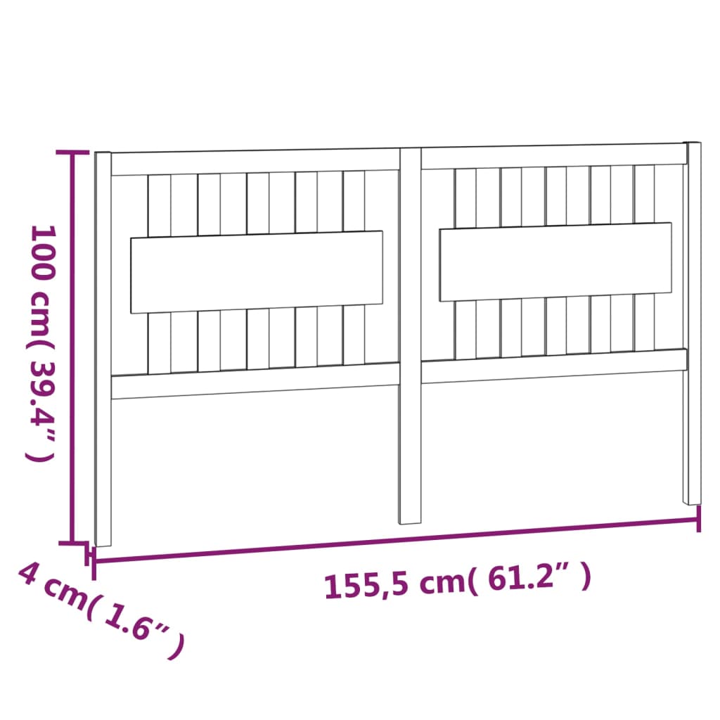 Testiera per Letto Nera 155,5x4x100cm in Legno Massello di Pino - homemem39