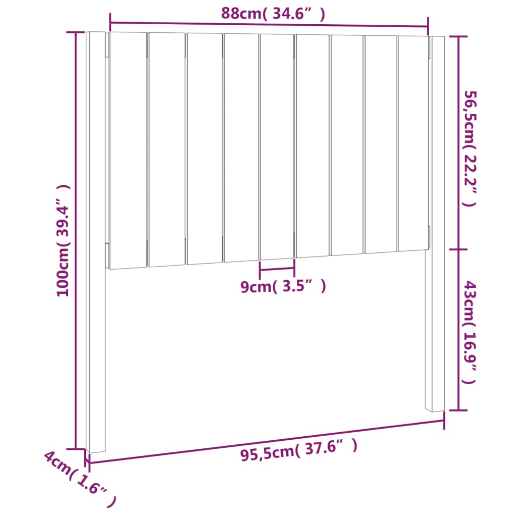 Testiera per Letto Nera 95,5x4x100 cm in Legno Massello di Pino - homemem39