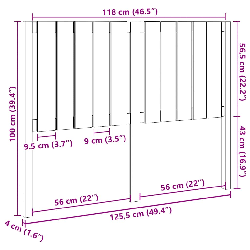 Testiera per Letto 125,5x4x100 cm in Legno Massello di Pino - homemem39