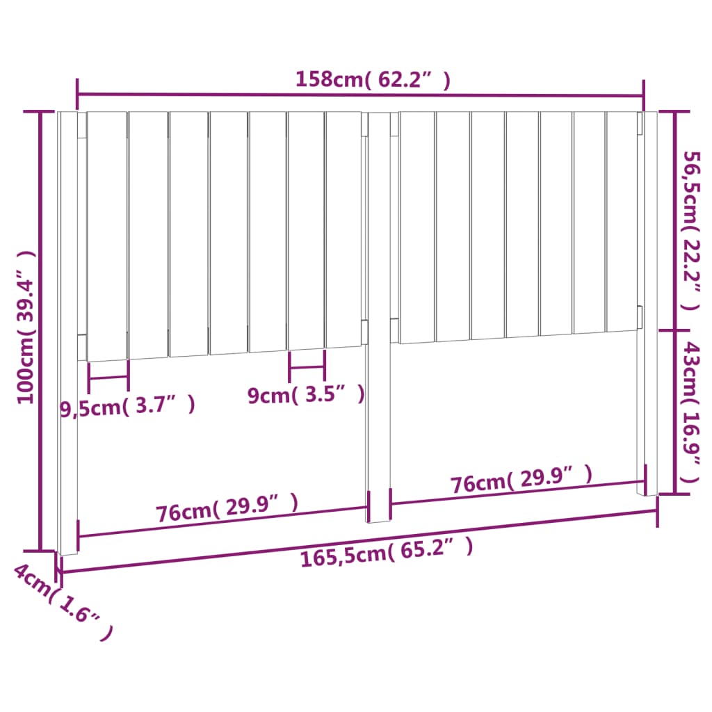 Testiera per Letto Nera 165,5x4x100cm in Legno Massello di Pino - homemem39
