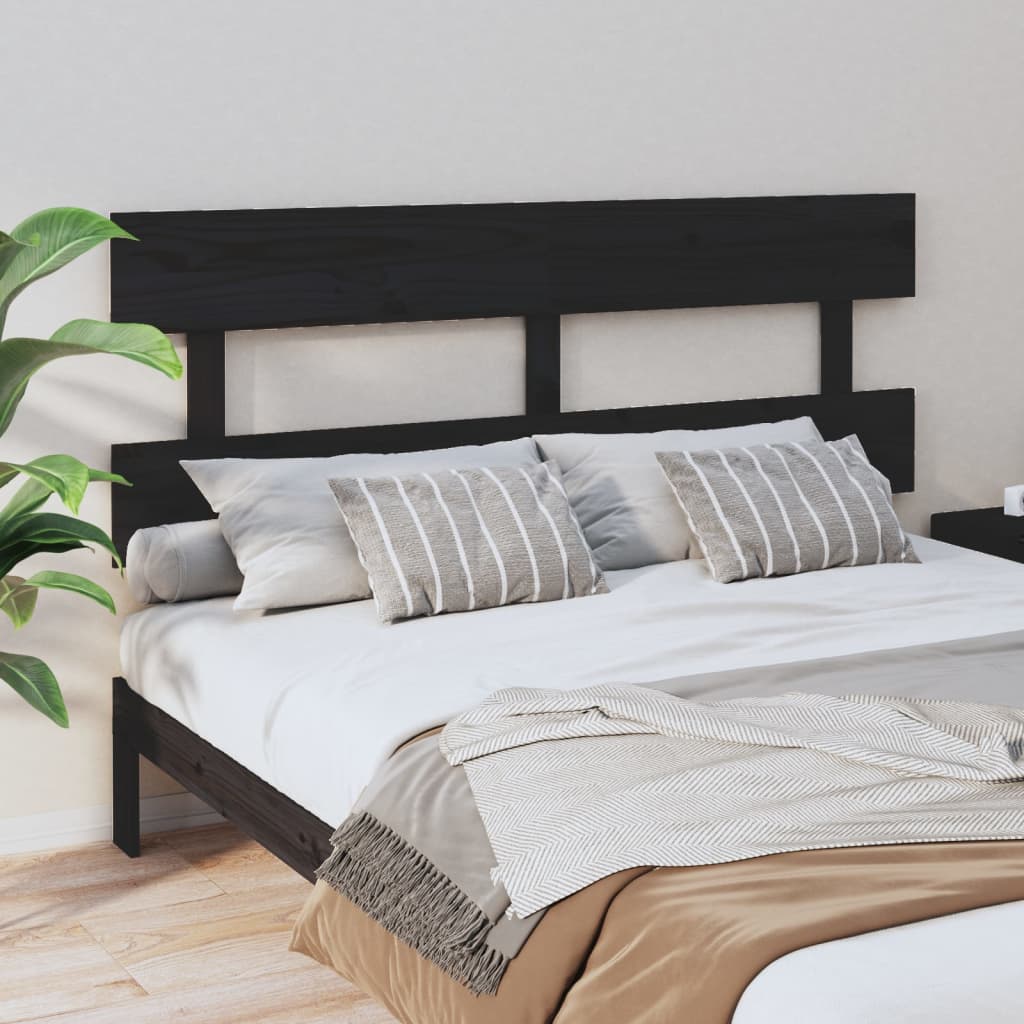 Testiera per Letto Nera 164x3x81 cm in Legno Massello di Pino - homemem39