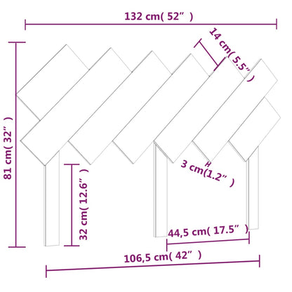 Testiera per Letto Ambra 132x3x81 cm in Legno Massello di Pino - homemem39