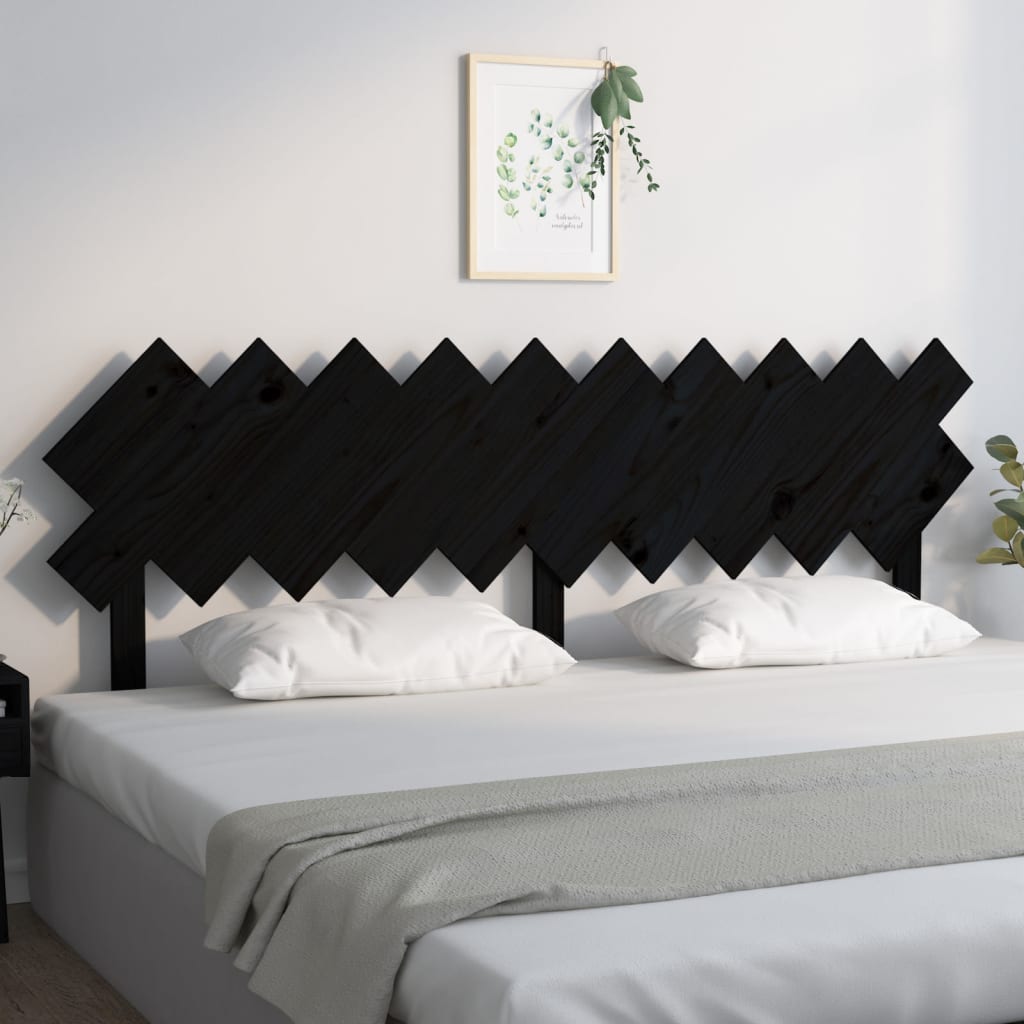 Testiera per Letto Nera 196x3x80,5 cm in Legno Massello di Pino - homemem39