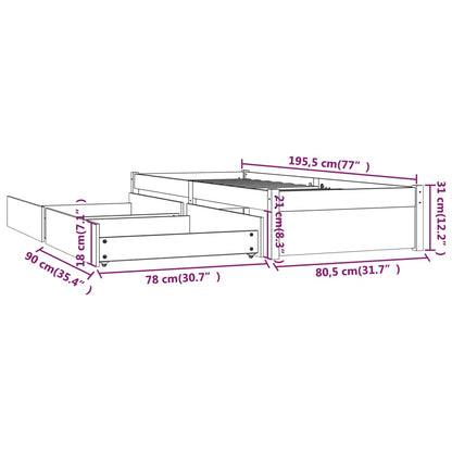 Giroletto Bianco con Cassetti 75x190 cm Small Single | homemem39