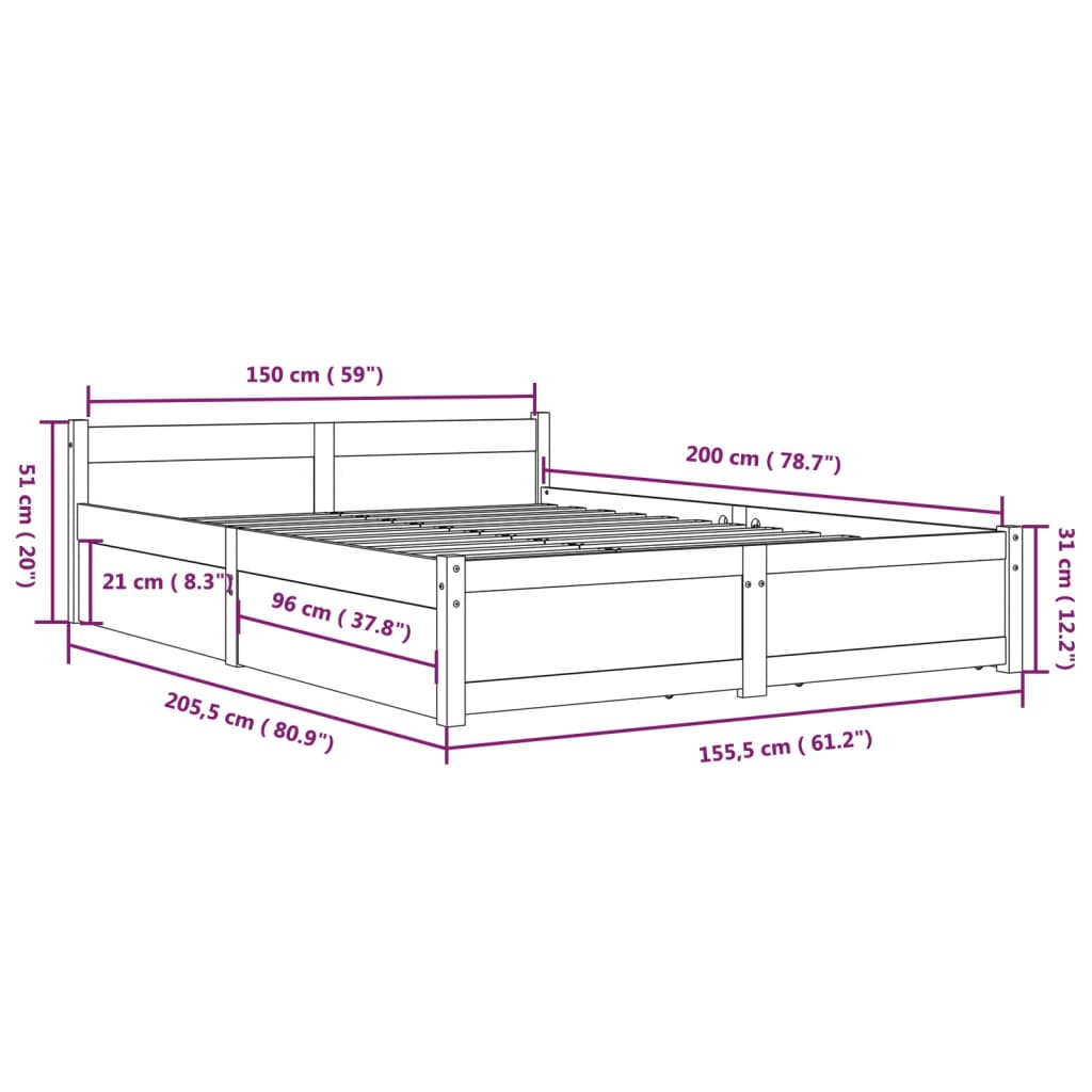 Giroletto con Cassetti Bianco 150x200 cm King Size | homemem39