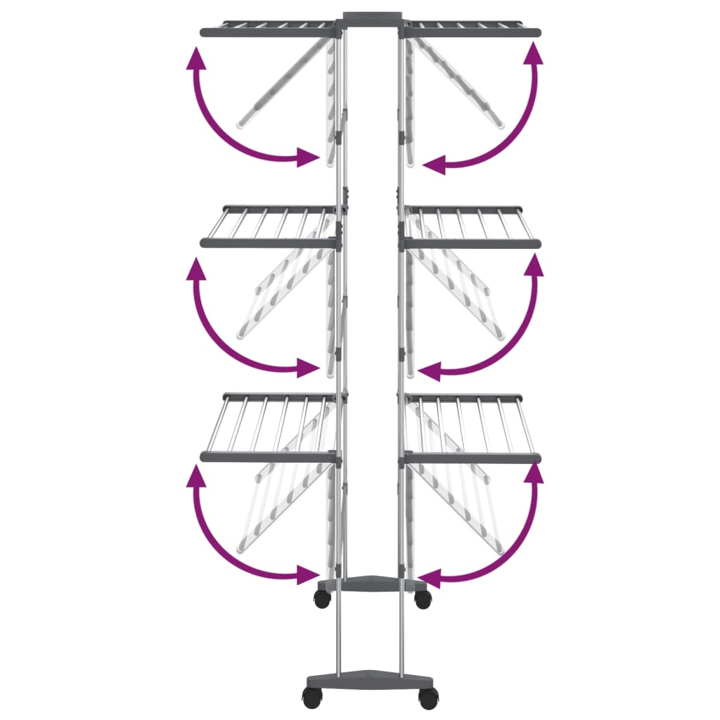 Stendibiancheria a 3 Livelli con Ruote Argento 60x70x129 cm | homemem39