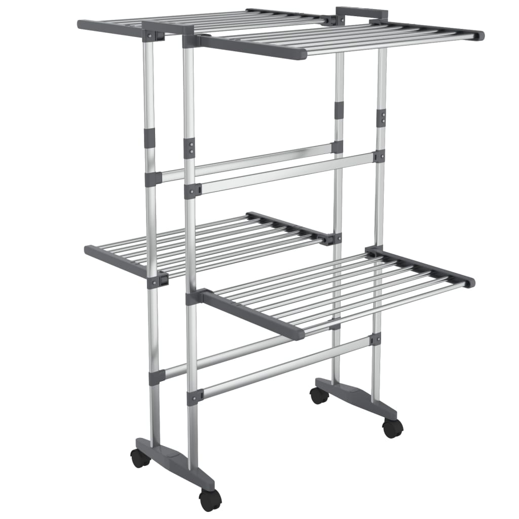 Stendibiancheria a 2 Livelli con Ruote Argento 60x70x106 cm | homemem39