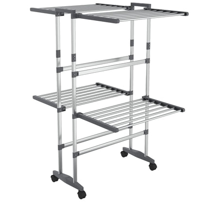 Stendibiancheria a 2 Livelli con Ruote Argento 60x70x106 cm | homemem39