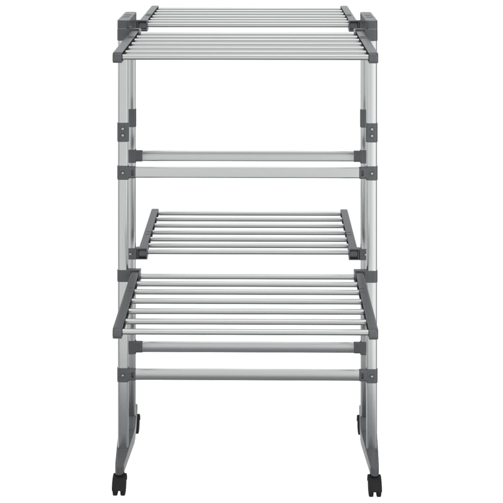 Stendibiancheria a 2 Livelli con Ruote Argento 60x70x106 cm | homemem39