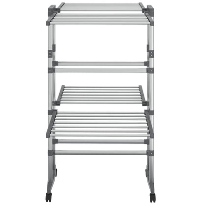 Stendibiancheria a 2 Livelli con Ruote Argento 60x70x106 cm | homemem39