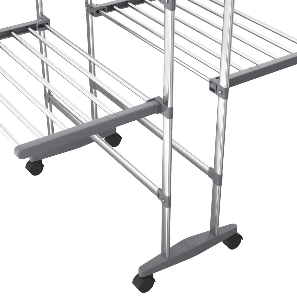 Stendibiancheria a 2 Livelli con Ruote Argento 60x70x106 cm | homemem39