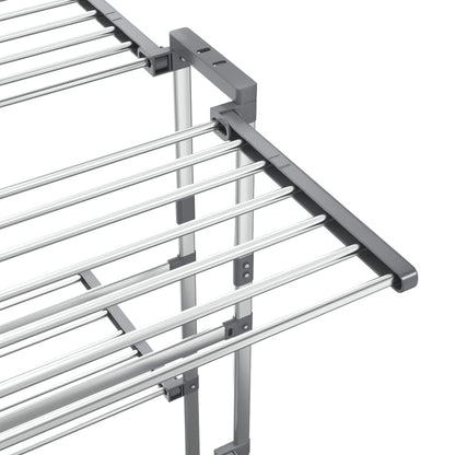 Stendibiancheria a 2 Livelli con Ruote Argento 60x70x106 cm | homemem39