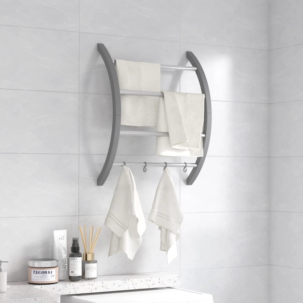 Portasciugamani con Ganci Argento 56x16x72 cm Alluminio | homemem39
