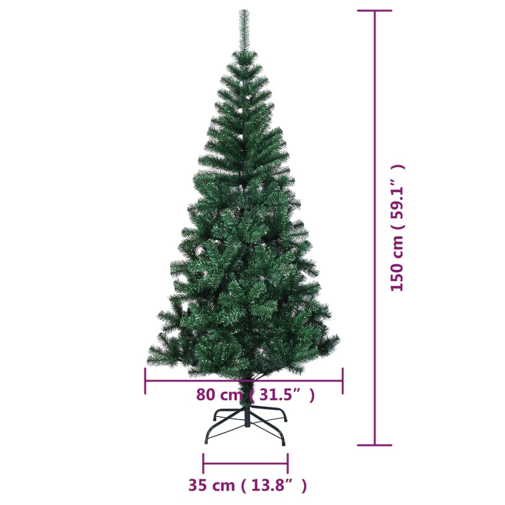 Albero di Natale Artificiale Punte Iridescenti Verde 150 cm PVC