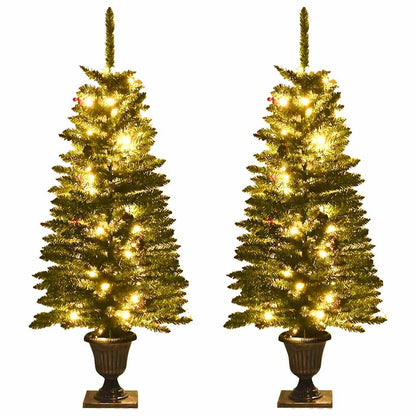 Alberi di Natale Artificiali 2 pz con Corona, Ghirlanda e LED