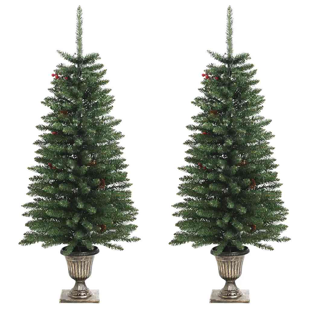 Alberi di Natale Artificiali 2 pz con Corona, Ghirlanda e LED