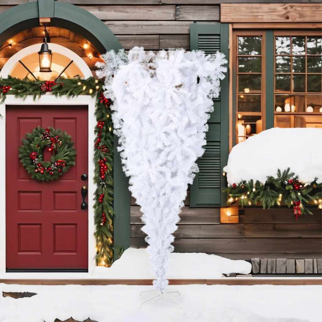 Albero di Natale Artificiale Capovolto con Base Bianco 210 cm