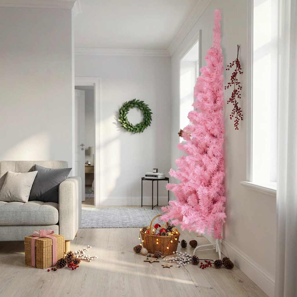 Albero di Natale Artificiale a Metà con Supporto Rosa 210cm PVC