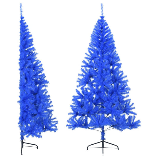 Albero di Natale Artificiale a Metà con Supporto Blu 180 cm PVC