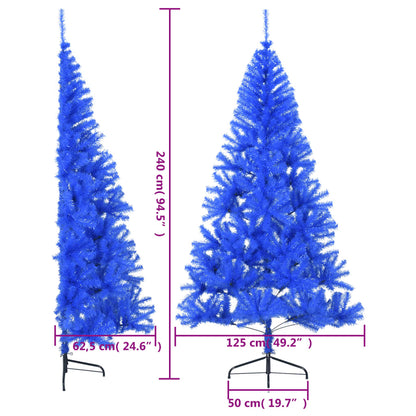 Albero di Natale Artificiale a Metà con Supporto Blu 240 cm PVC