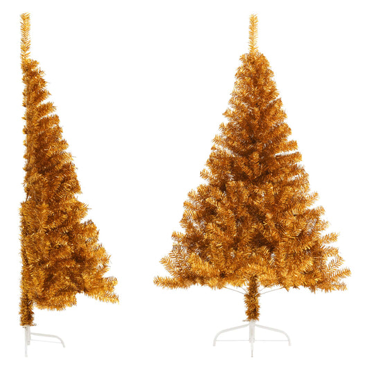 Albero di Natale Artificiale a Metà con Supporto Oro 120 cm PET