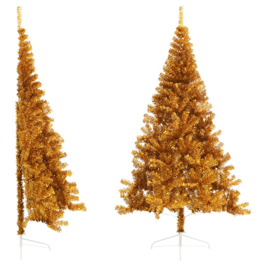 Albero di Natale Artificiale a Metà con Supporto Oro 210 cm PET