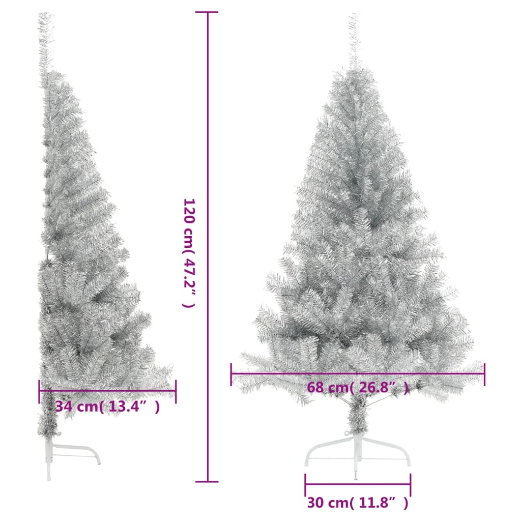 Albero di Natale a Metà con Supporto Argento 120 cm PET