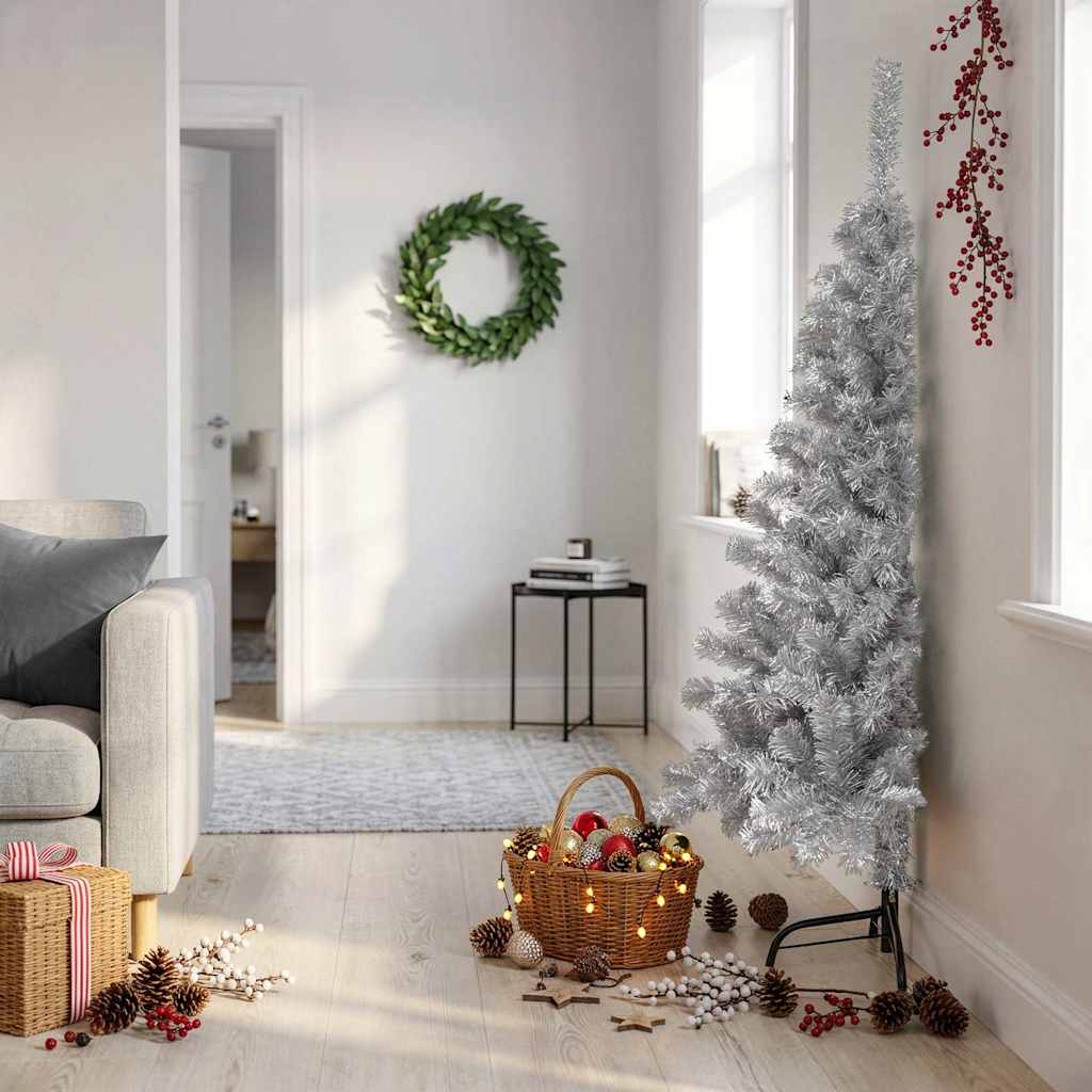Albero di Natale a Metà con Supporto Argento 150 cm PET