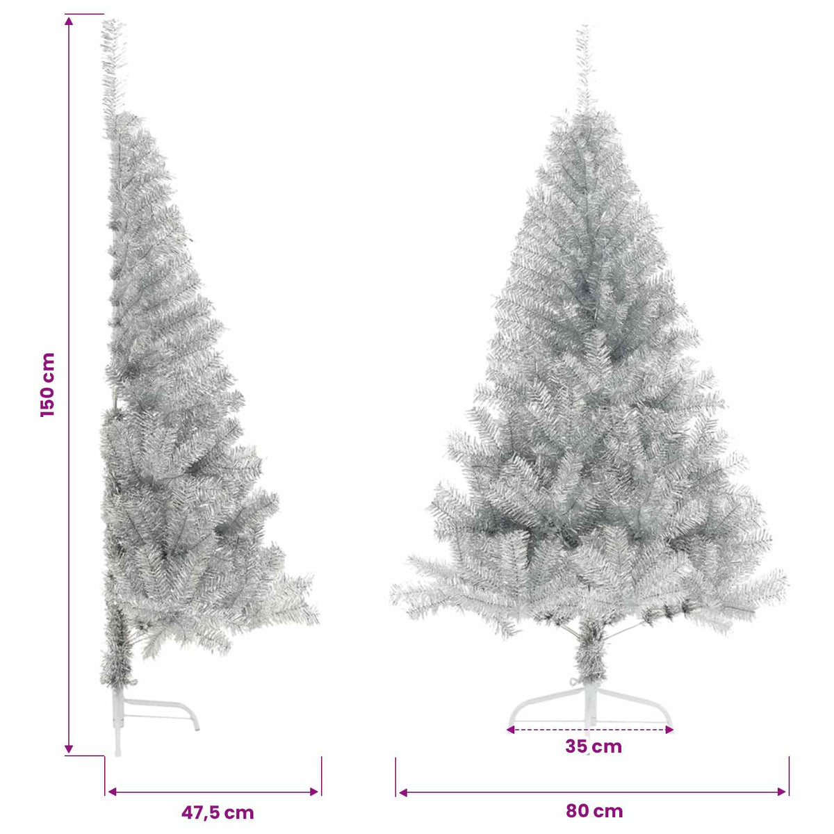 Albero di Natale a Metà con Supporto Argento 150 cm PET | homemem39