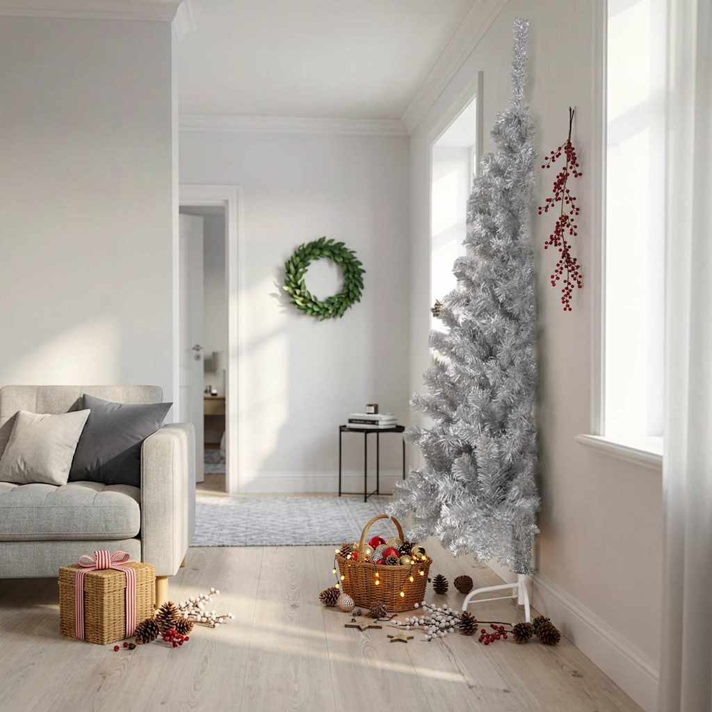 Albero di Natale a Metà con Supporto Argento 240 cm PET