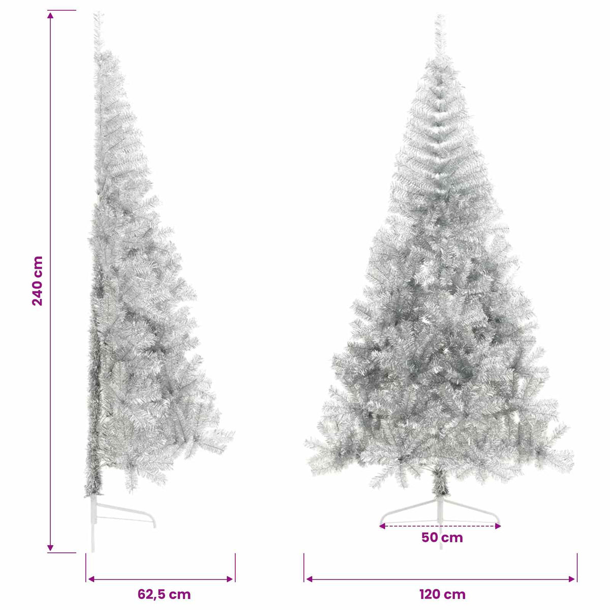 Albero di Natale a Metà con Supporto Argento 240 cm PET