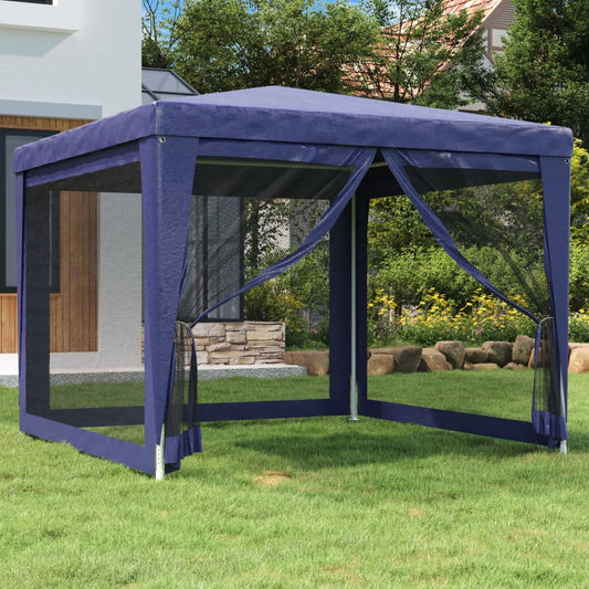 Tenda per Feste con 4 Pareti Laterali in Rete Blu 3x3 m HDPE | homemem39