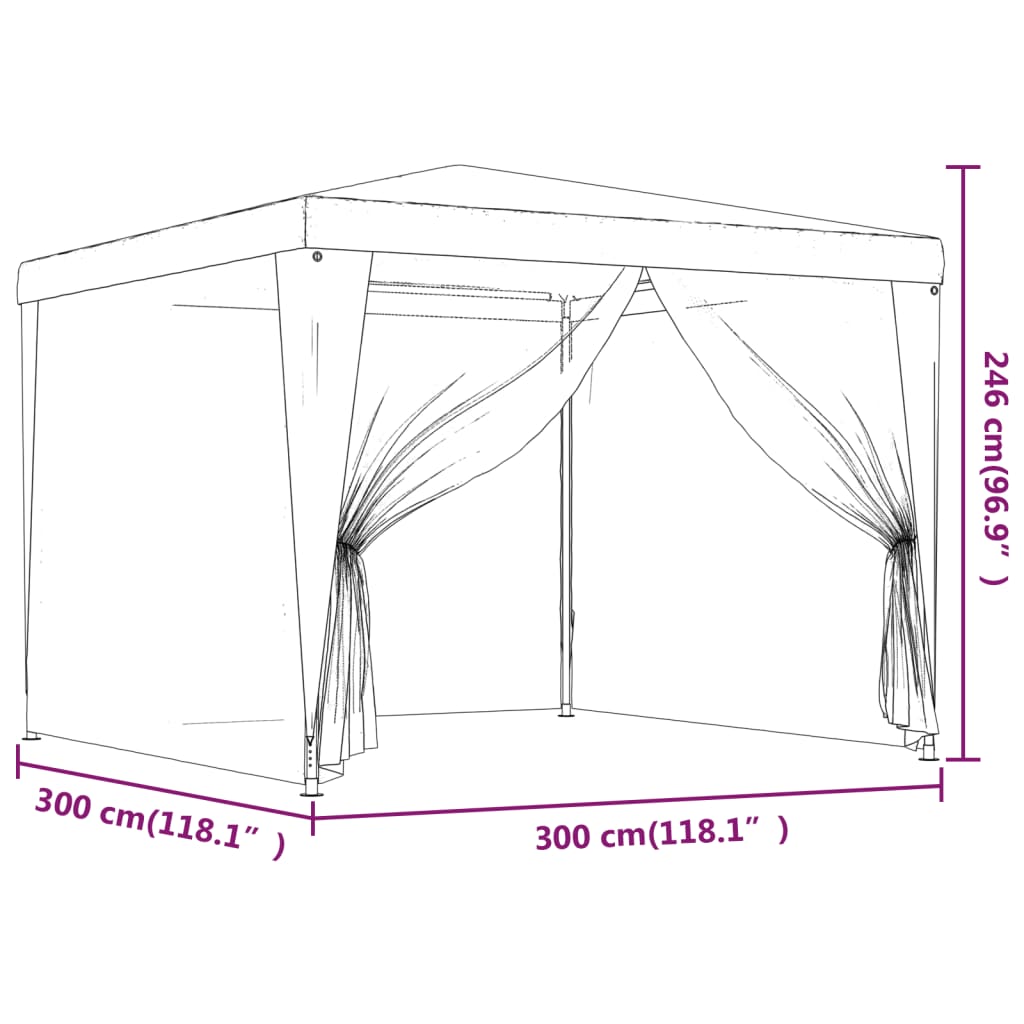 Tenda per Feste con Pareti Laterali in Rete Rossa 3x3 m HDPE | homemem39