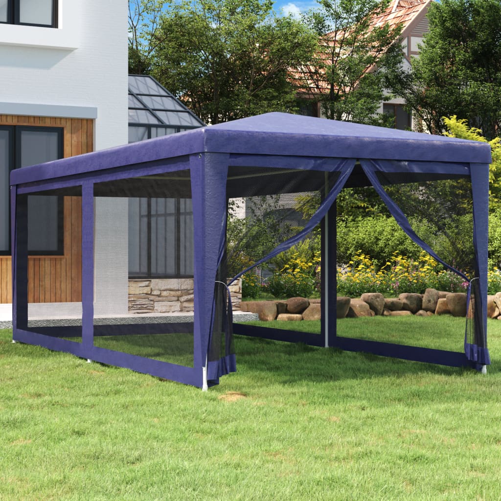 Tenda per Feste con 6 Pareti Laterali in Rete Blu 3x6 m HDPE | homemem39