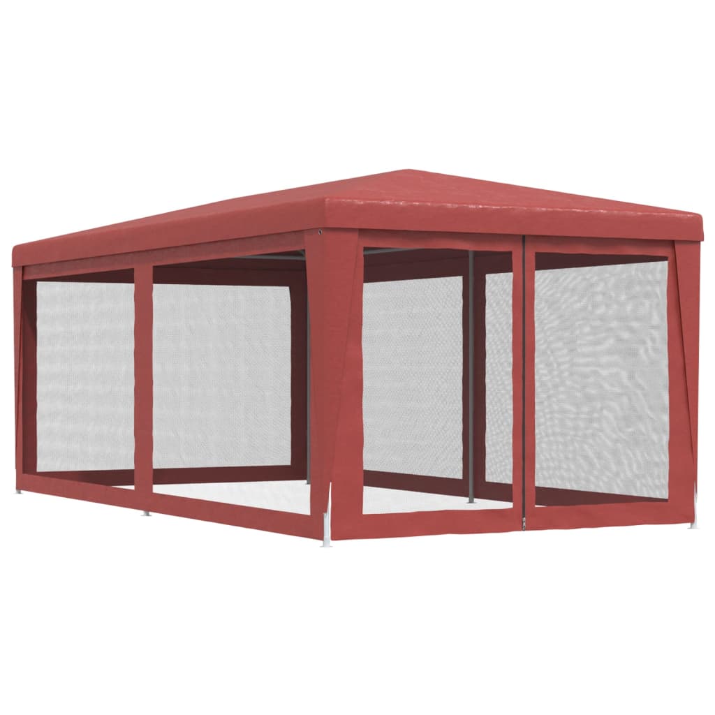 Tenda per Feste con 6 Pareti Laterali in Rete Rossa 3x6 m HDPE | homemem39