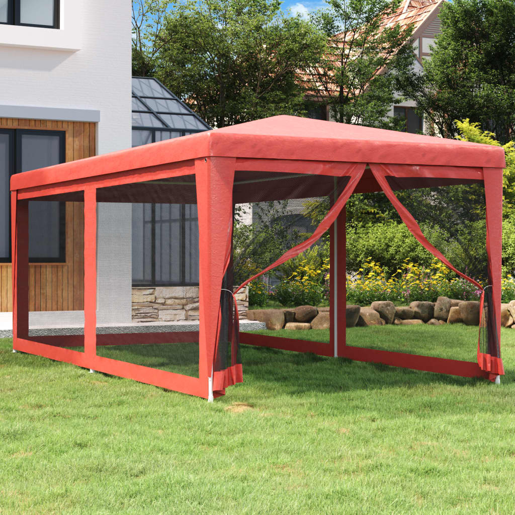 Tenda per Feste con 6 Pareti Laterali in Rete Rossa 3x6 m HDPE | homemem39