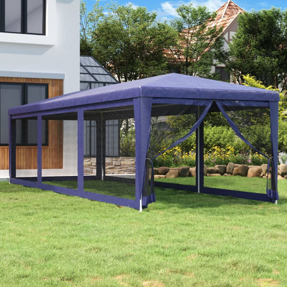 Tenda per Feste con 8 Pareti Laterali in Rete Blu 3x9 m HDPE | homemem39