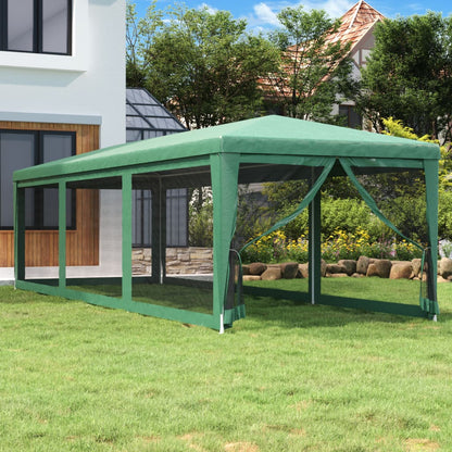 Tenda per Feste con 8 Pareti Laterali in Rete Verde 3x9 m HDPE | homemem39