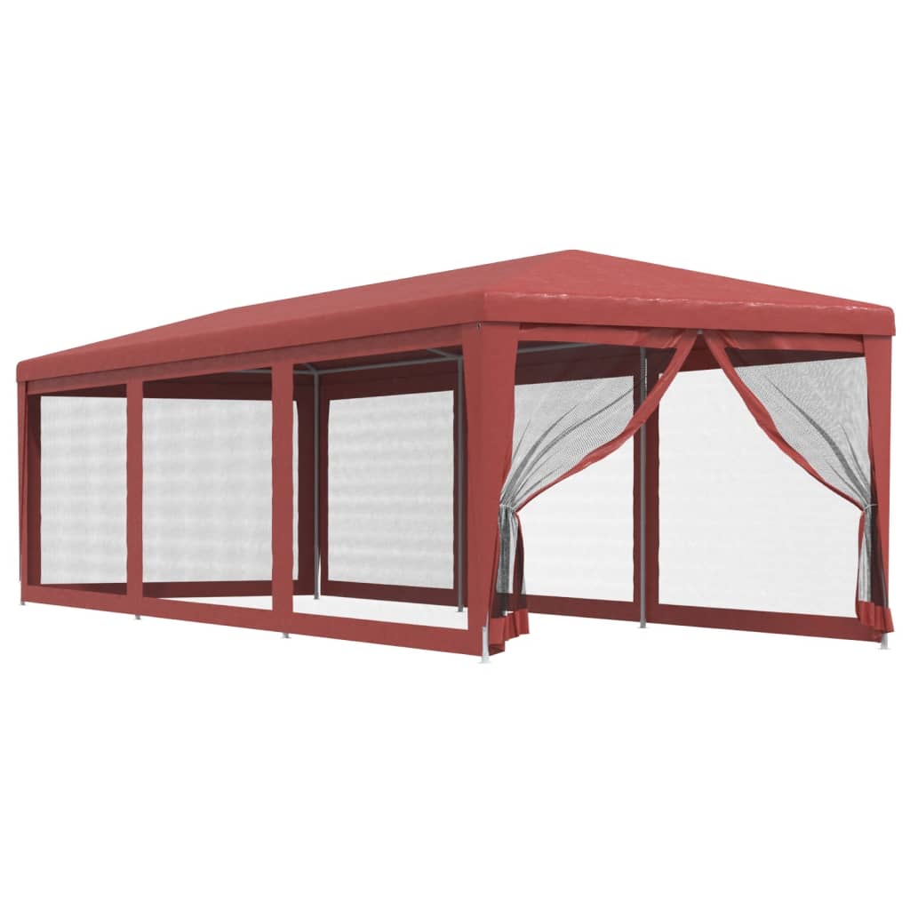 Tenda per Feste con Pareti Laterali in Rete Rossa 3x9 m HDPE | homemem39
