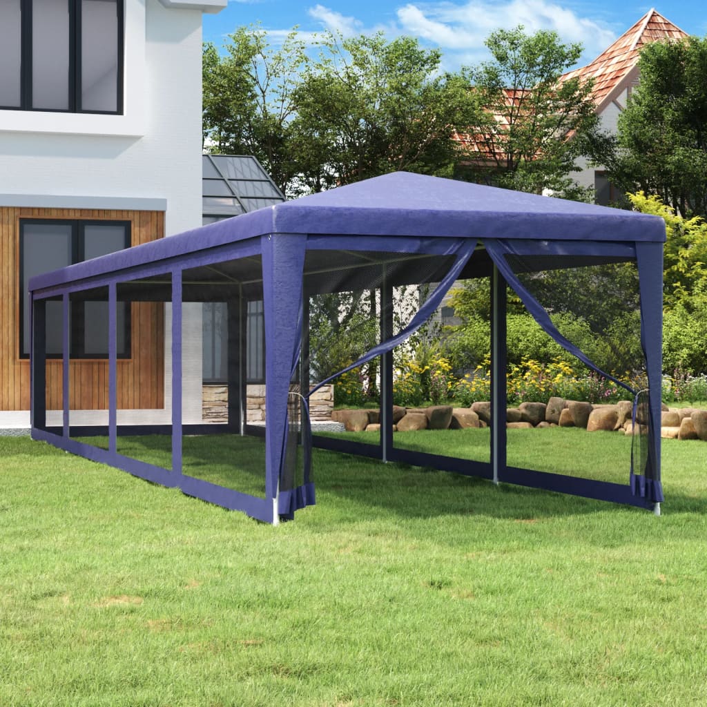 Tenda per Feste con 10 Pareti Laterali in Rete Blu 3x12 m HDPE | homemem39