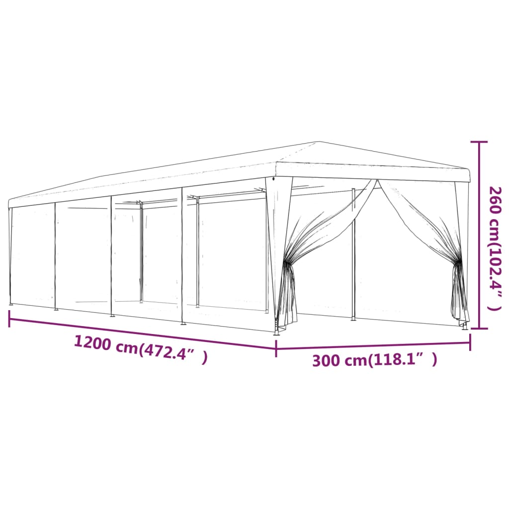 Tenda per Feste con 10 Pareti Laterali in Rete Verde 3x12m HDPE | homemem39