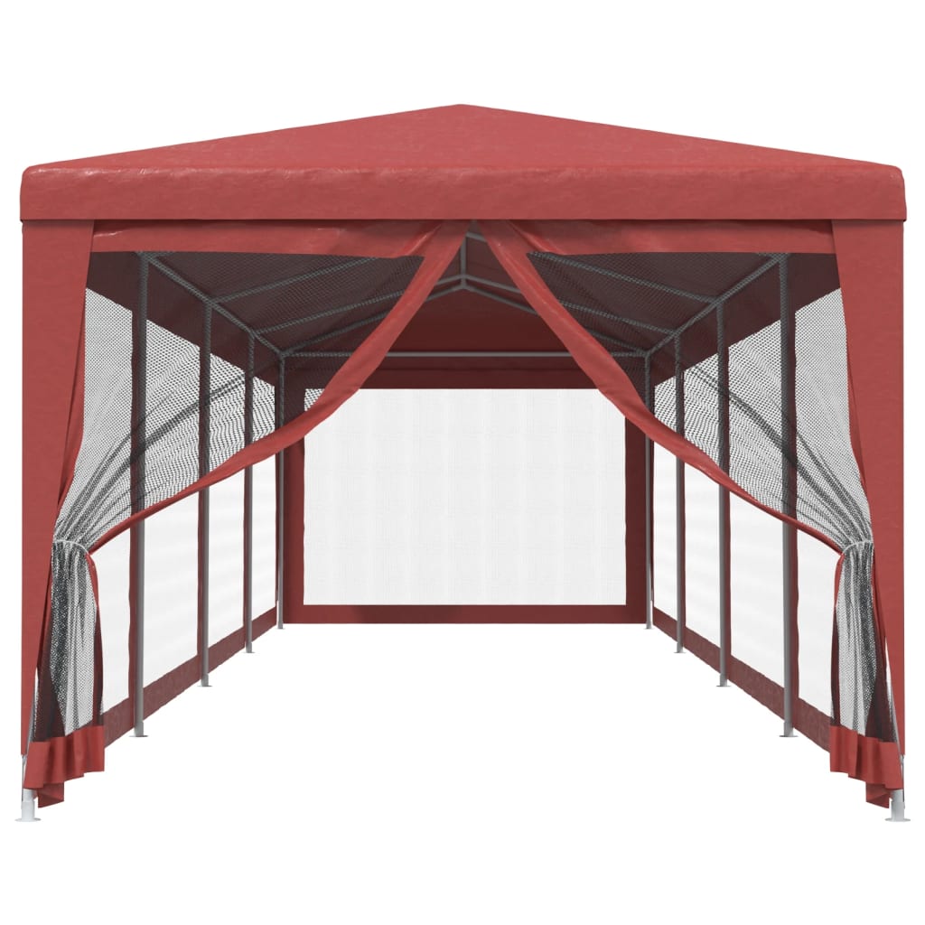 Tenda per Feste con 10 Pareti Laterali in Rete Rossa 3x12m HDPE | homemem39