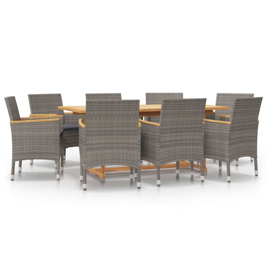 Set da Pranzo per Giardino 9 pz con Cuscini Grigio | homemem39