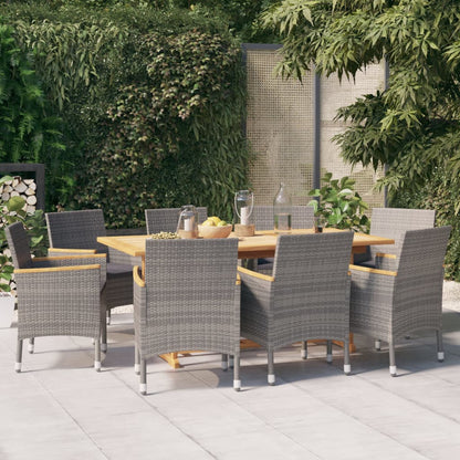 Set da Pranzo per Giardino 9 pz con Cuscini Grigio | homemem39