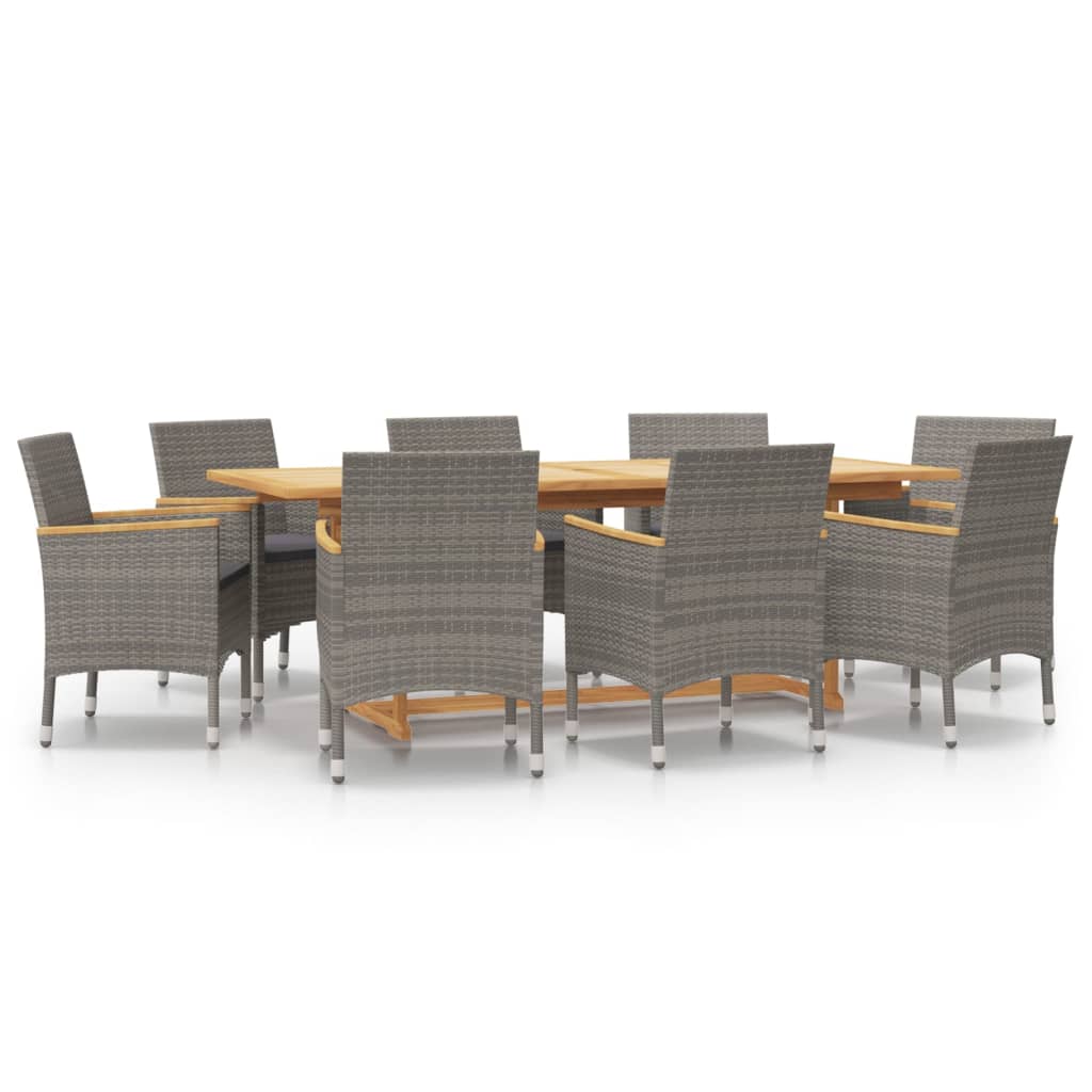 Set da Pranzo per Giardino 9 pz con Cuscini Grigio | homemem39