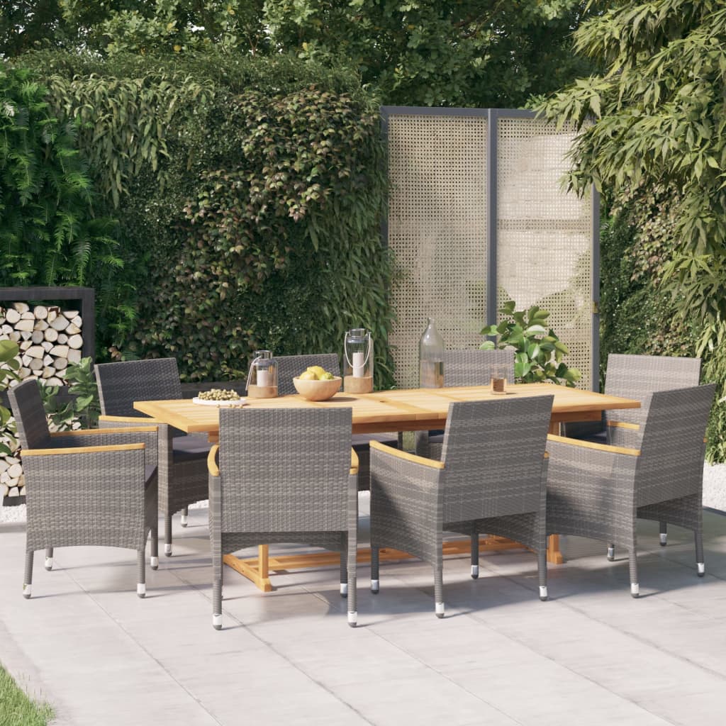 Set da Pranzo per Giardino 9 pz con Cuscini Grigio | homemem39