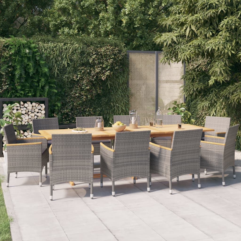 Set da Pranzo per Giardino 11 pz con Cuscini Grigio | homemem39