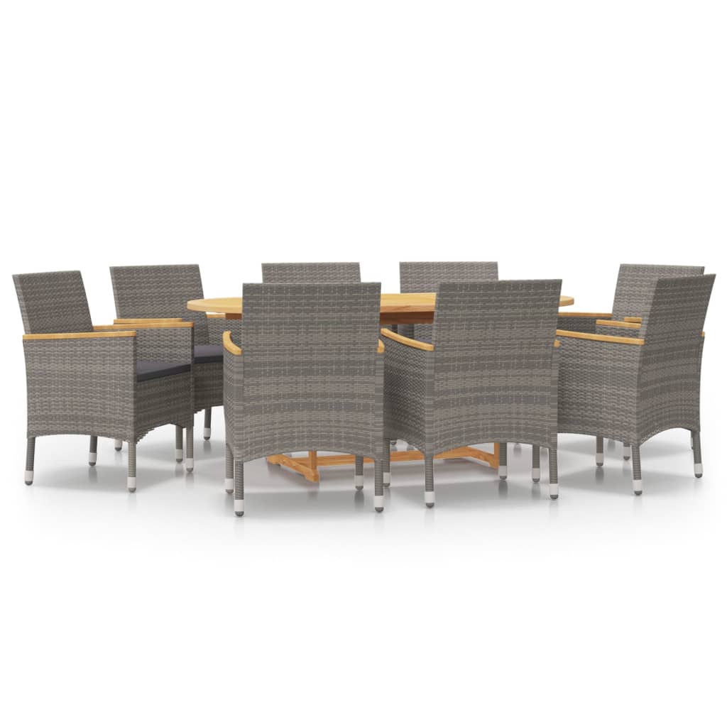 Set da Pranzo per Giardino 9 pz con Cuscini Grigio | homemem39