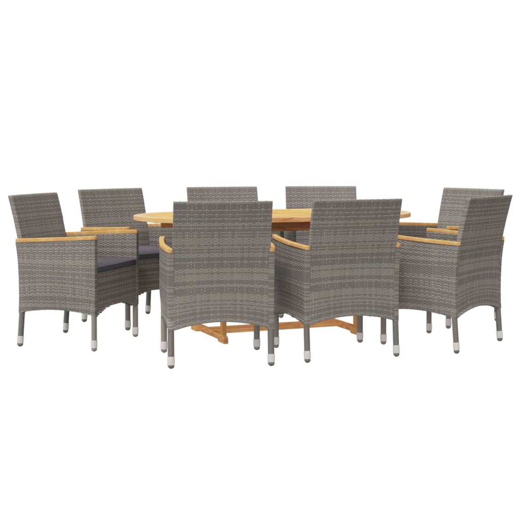 Set da Pranzo per Giardino 9 pz con Cuscini Grigio | homemem39