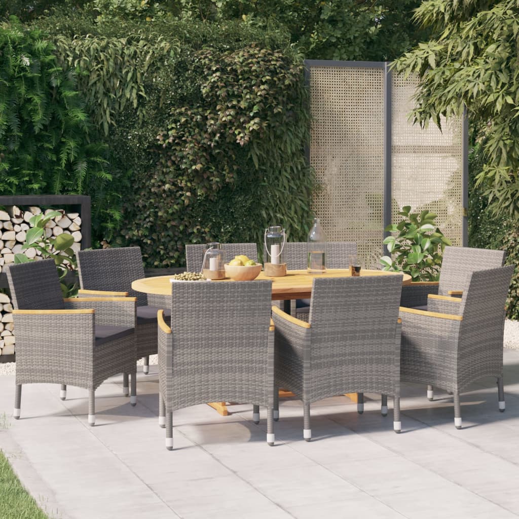 Set da Pranzo per Giardino 9 pz con Cuscini Grigio | homemem39